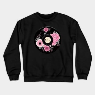 Pink Flower Vinyl Record Crewneck Sweatshirt